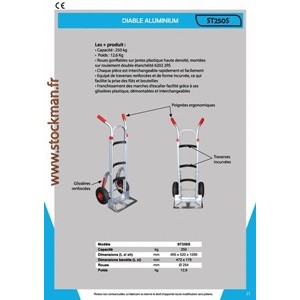 Diable aluminium  traverses incurves Cap 250KG ST250S Stockman